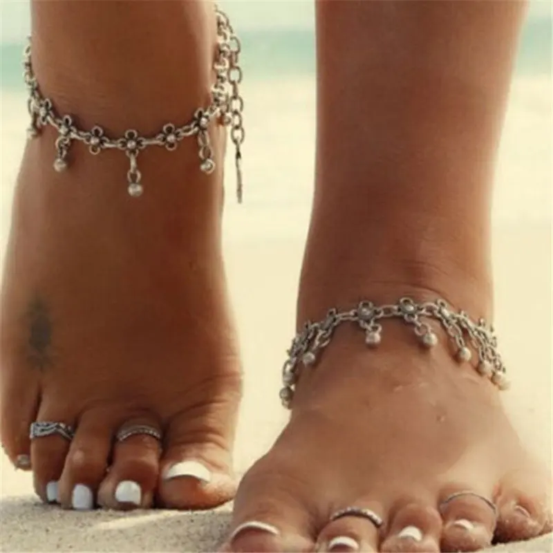 Летние браслеты на босую ногу с подвеской в виде цветка сандалии кроше ювелирные