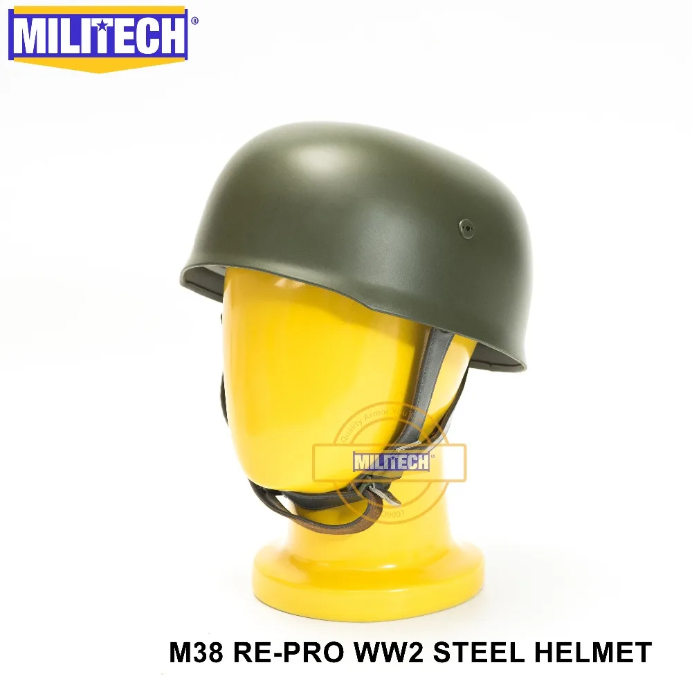 

MILITECH OD WW2 German M38 Steel Helmet WW II M38 Green German Paratroop Helmet Genuine Leather World War 2 German M38 Helmet