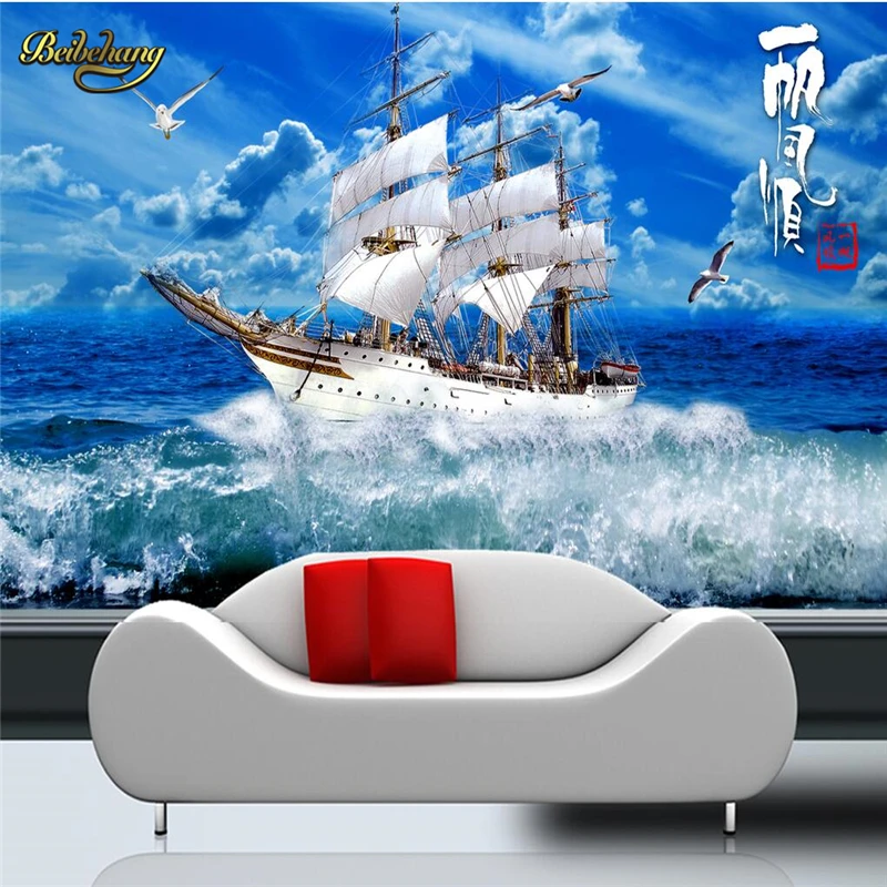3D фотообои на заказ парусник в море Пляжная настенная бумага для живописи дивана