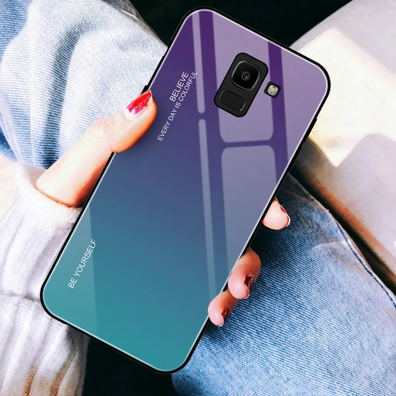 1 1 шт Для samsung Galaxy J4 Plus J6 Plus анти-чехол от царапин мягкий край закаленное стекло твердая задняя крышка для Galaxy A6 Plus A8 Plus - Цвет: 1