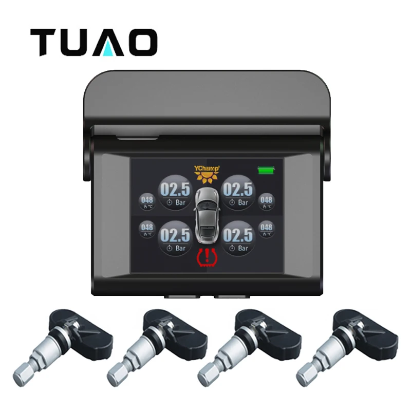 TUAO S2i Smart Car TPMS Tire Pressure Monitoring System Solar Power Charging TFT Display Tyre pressure sensor Auto alarm system |