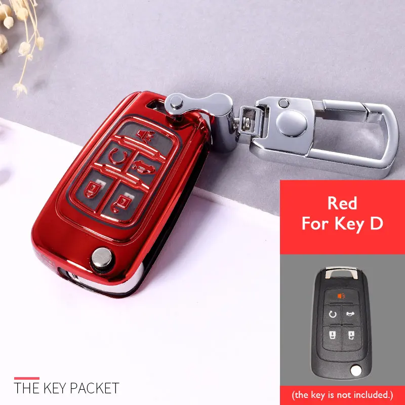 Red for Key D Автомобильный чехол для ключей, пульт дистанционного управления, брелок для Chevrolet Cruze Equinox Impala Malibu Sonic/Buick Cascada Encore LaCrosse Regal Verano - Название цвета: Red for Key D