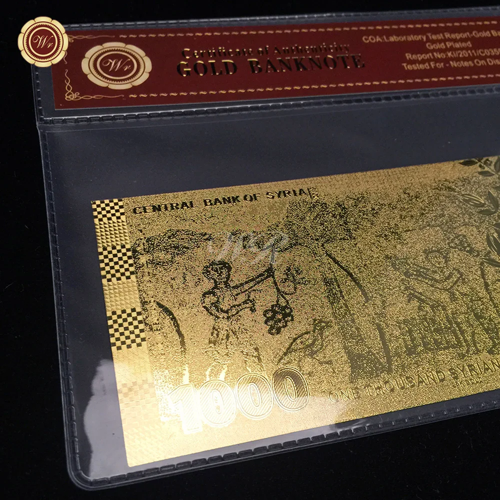 Сирийский флаг золотые банкноты бумажные деньги 1000 фунта UNC счета с красным Coa и