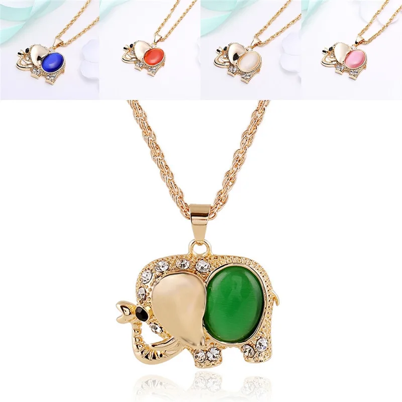 Модные ювелирные изделия кристалл много цветов Камень Слон ожерелье подвеска