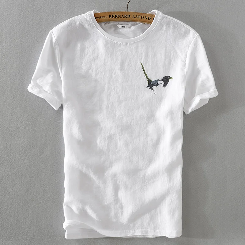 

Suehaiwe's brand short-sleeved linen t shirt men summer white fashion t-shirt mens M-3XL loose casual tshirt male camiseta