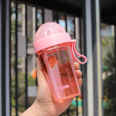 420ml pink Креативная Мода Пара соломенная чашка пластиковая фитнес водная чашка двойной напиток индивидуальная водная чашка - Цвет: 420ml pink