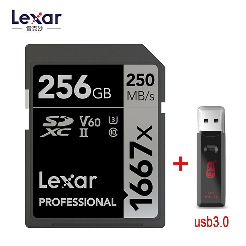 256GB-C396 Lexar 1667x SD карта для чтения 250 МБ/с./с 64 Гб 128 ГБ 256 ГБ SDXC UHS-II U3 флэш-карта памяти для 3D 4K цифровой камеры оригинальная - Capacity: 256GB-C396