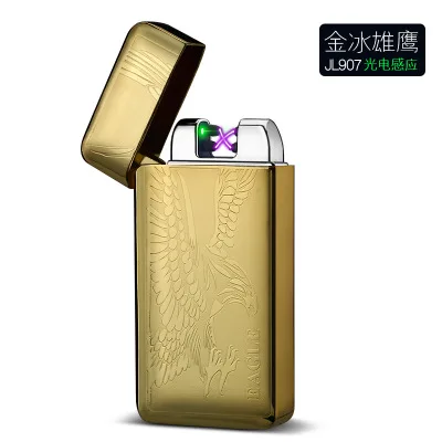 Gold Eagle Laser Двойная дуга USB Электронная сигарета более легкий импульс металл Новинка Зажигалка Беспламенное ветрозащитное плазменная Зажигалка фонарь Jet Encendedor - Цвет: Gold Eagle Laser