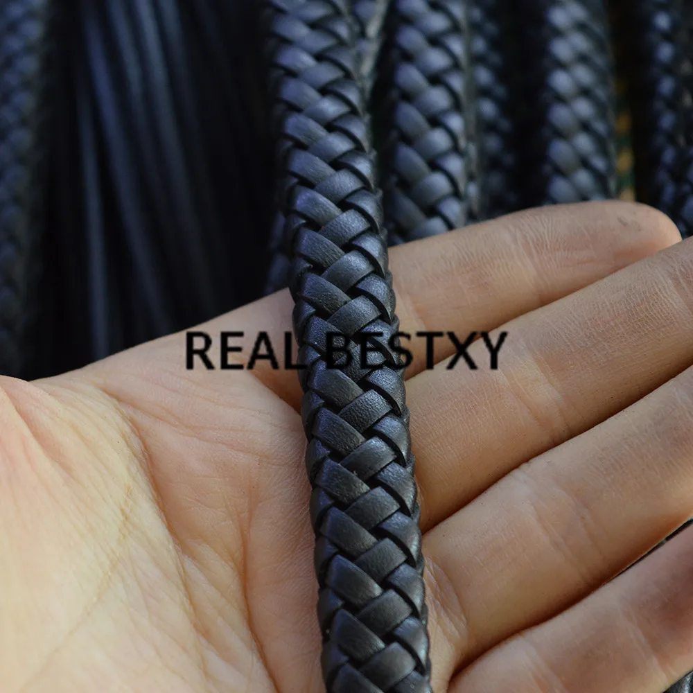 Реальный BESTXY 5 м/лот 11*6 мм черный плоский плетеный шнур из натуральной кожи для