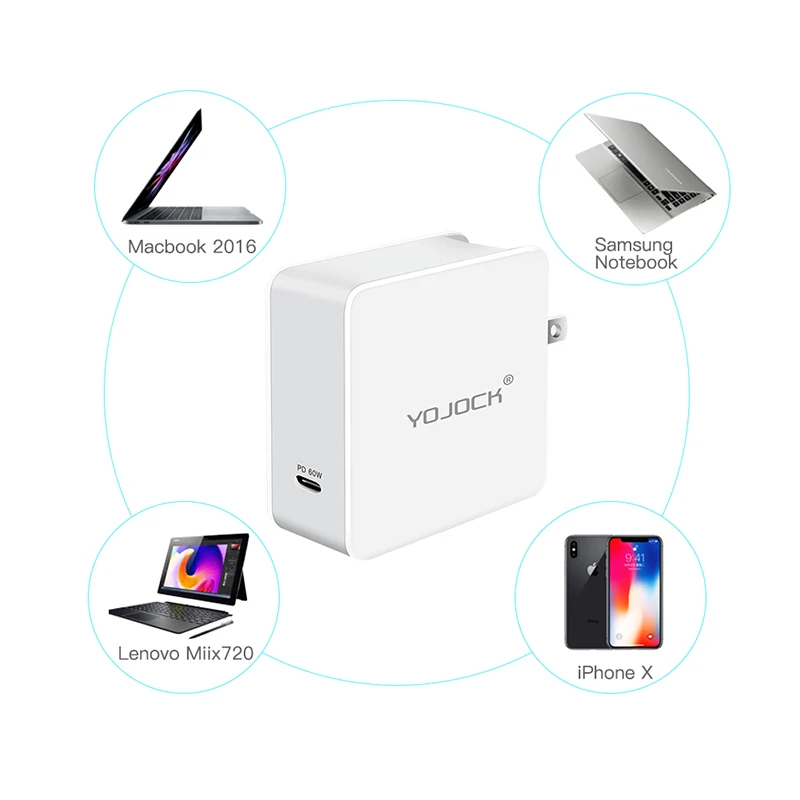 Yojock 60 Вт type-C PD зарядное устройство Быстрая настенное зарядное устройство для нового Macbook Pro 1" nintendo переключатель USB C кабель