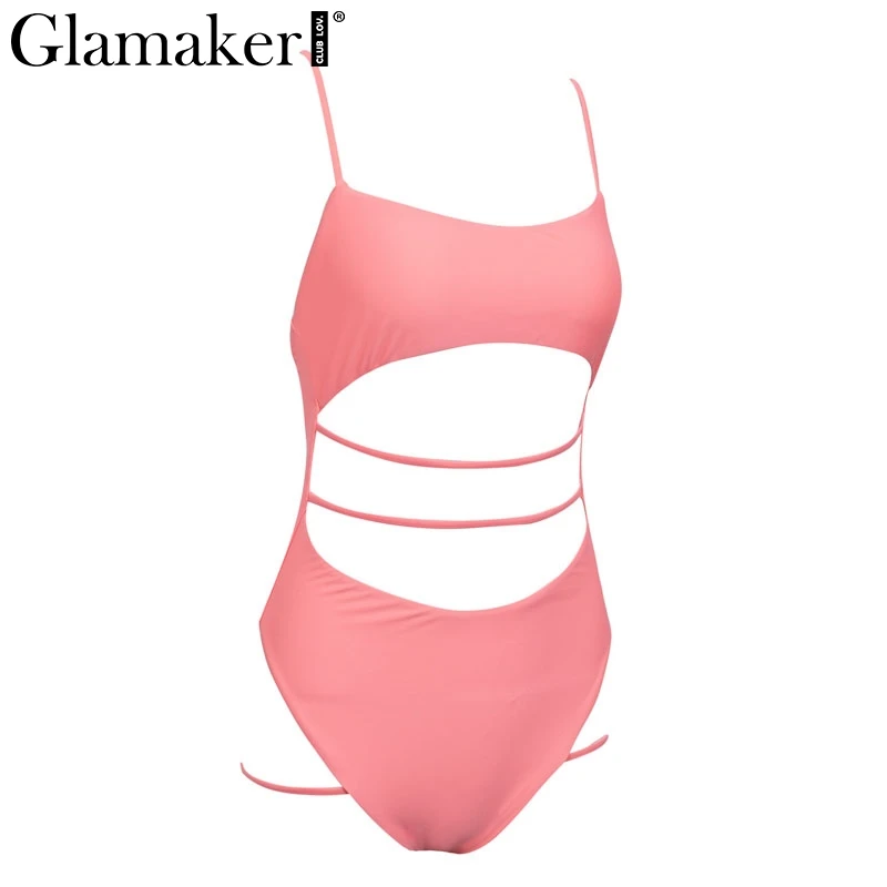 Glamaker выдалбливают черный цельный сексуальный боди для женщин Белый открытая спина шнуровка облегающий костюм летние выходные пляж купальник - Цвет: 341-1