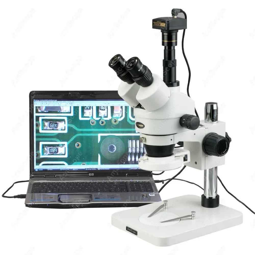 

144-LED Zoom Microscope--AmScope Supplies 3.5X-180X Manufacturing 144-LED Zoom Stereo Microscope with 1.3MP Digital Camera