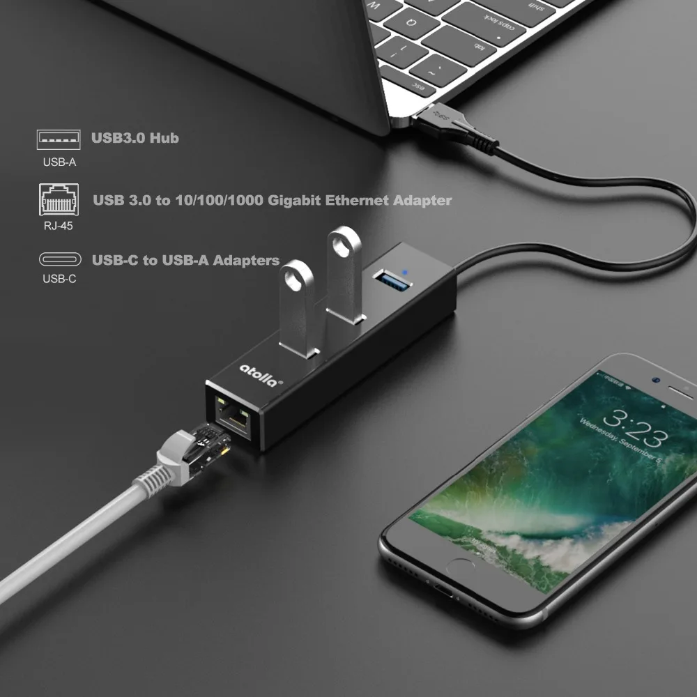 Atolla USB 3 0 концентратор Ethernet с C сетевой адаптер порта сплиттер гигабит для Macbook Mac