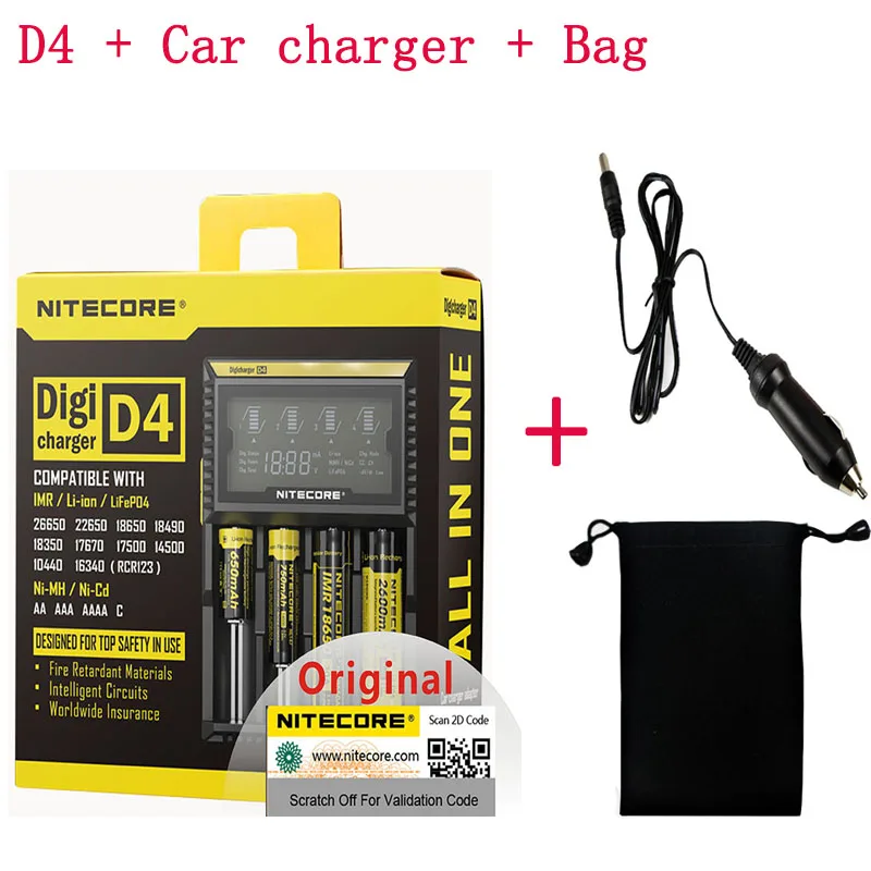 D4 Car charger Bag Nitecore D4 D2 I4 I2 цифровой ЖК-дисплей Интеллектуальный литий-ионный AA AAA 18650 14500 16340 26650 Быстрая зарядка аккумулятора/автомобильная зарядка D5 - Цвет: D4 Car charger Bag