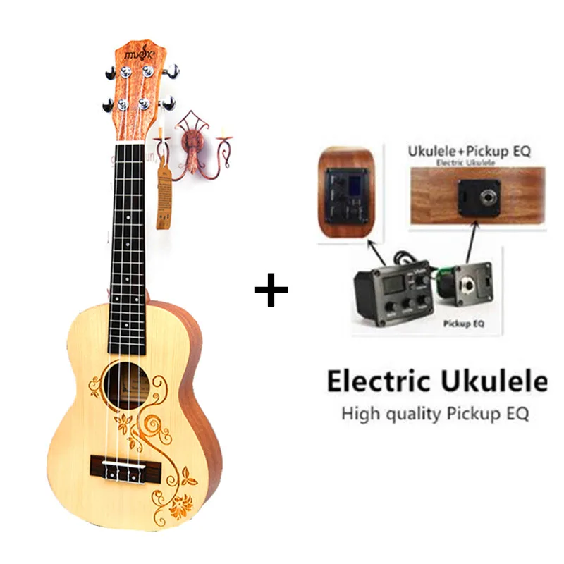 only electric Uku 23 укулеле концертная акустическая маленькая гитара со струнами инструменты палисандр гриф древесина хвойного дерева, ели электрическая укулеле с пикап экв - Цвет: only electric Uku