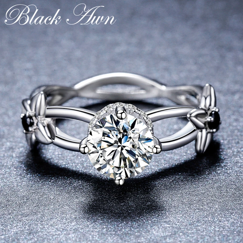 

2022 New Romantic Silver Color fashion jewelry Engagement Black Spinel Flower Engagement Ring for Women Anillos Mujer G083