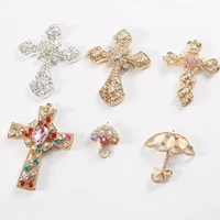 2 pcslot cross metal rhinestone buttons for necklace pendant crystal sewing buttons dress crafts jewelry accessories