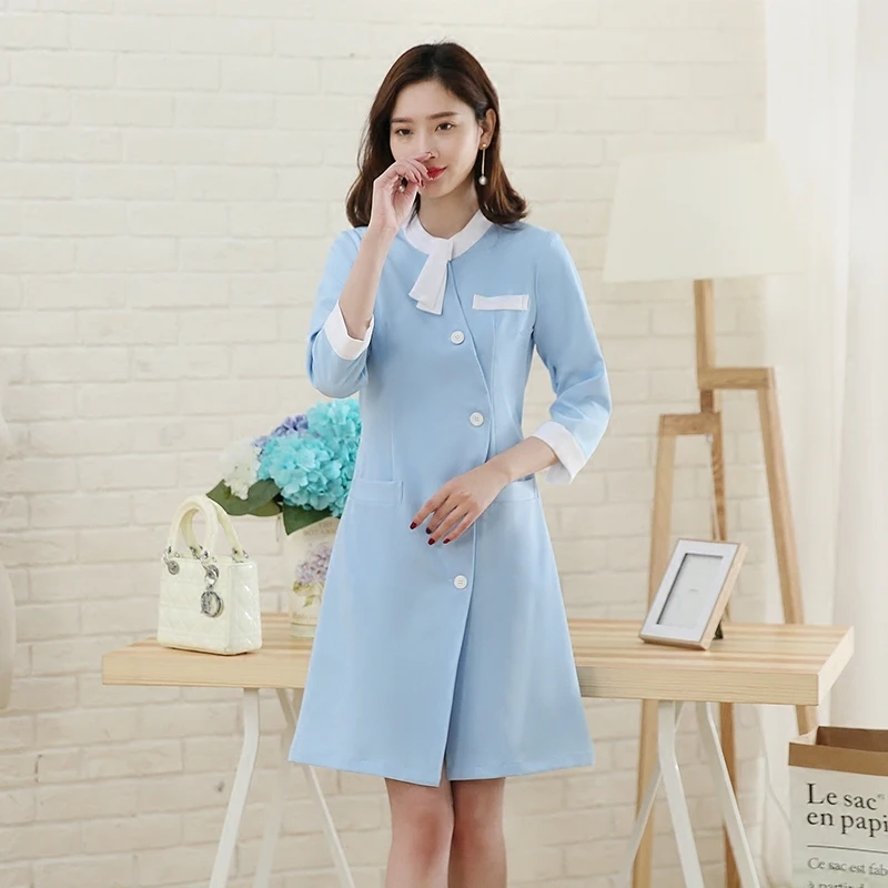 Модная Корейская униформа медсестры с круглым вырезом и коротким рукавом летняя