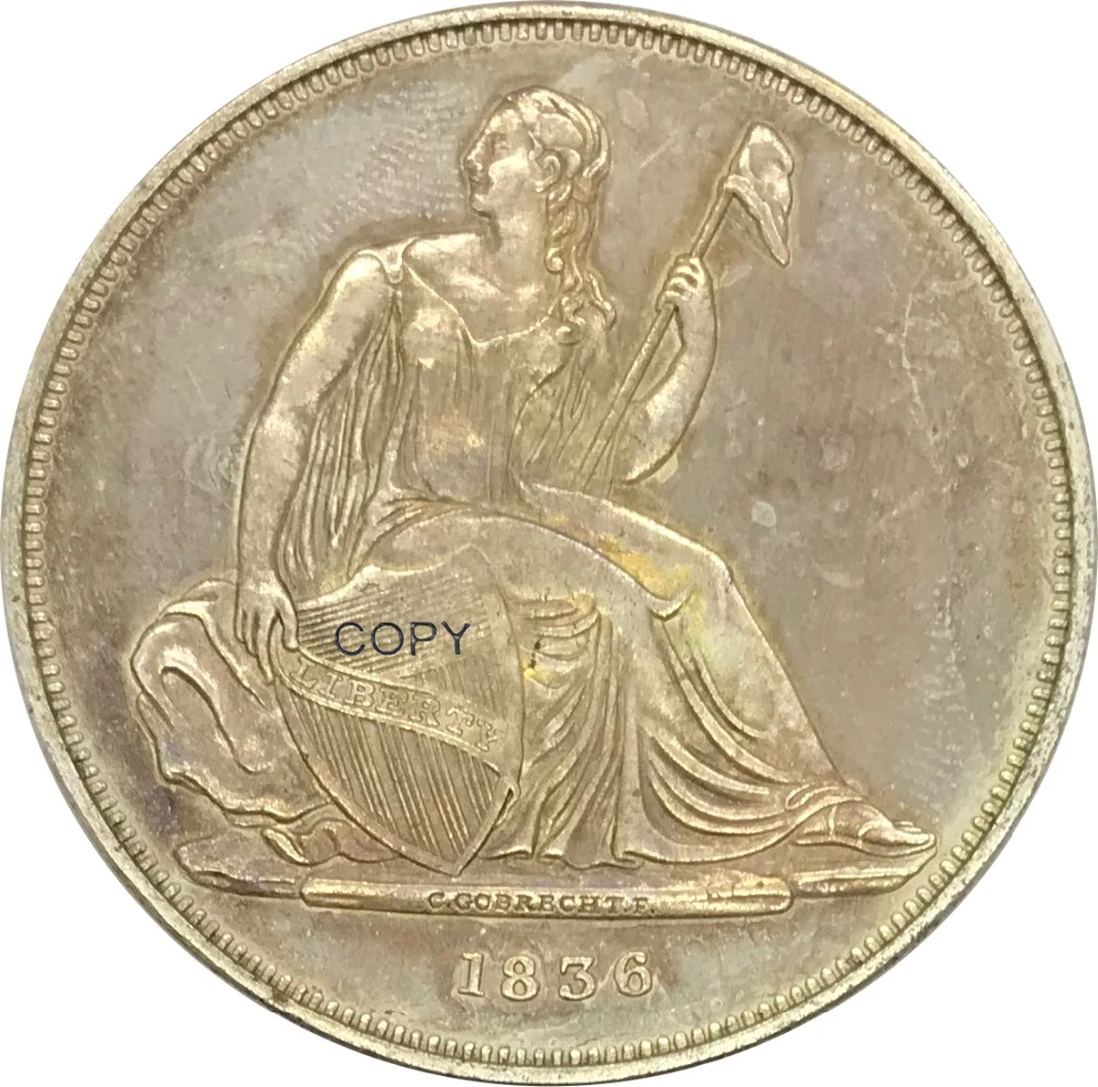 Соединенные Штаты Америки 1836 один доллар Gobrecht имя на базе Мельхиор Посеребренная