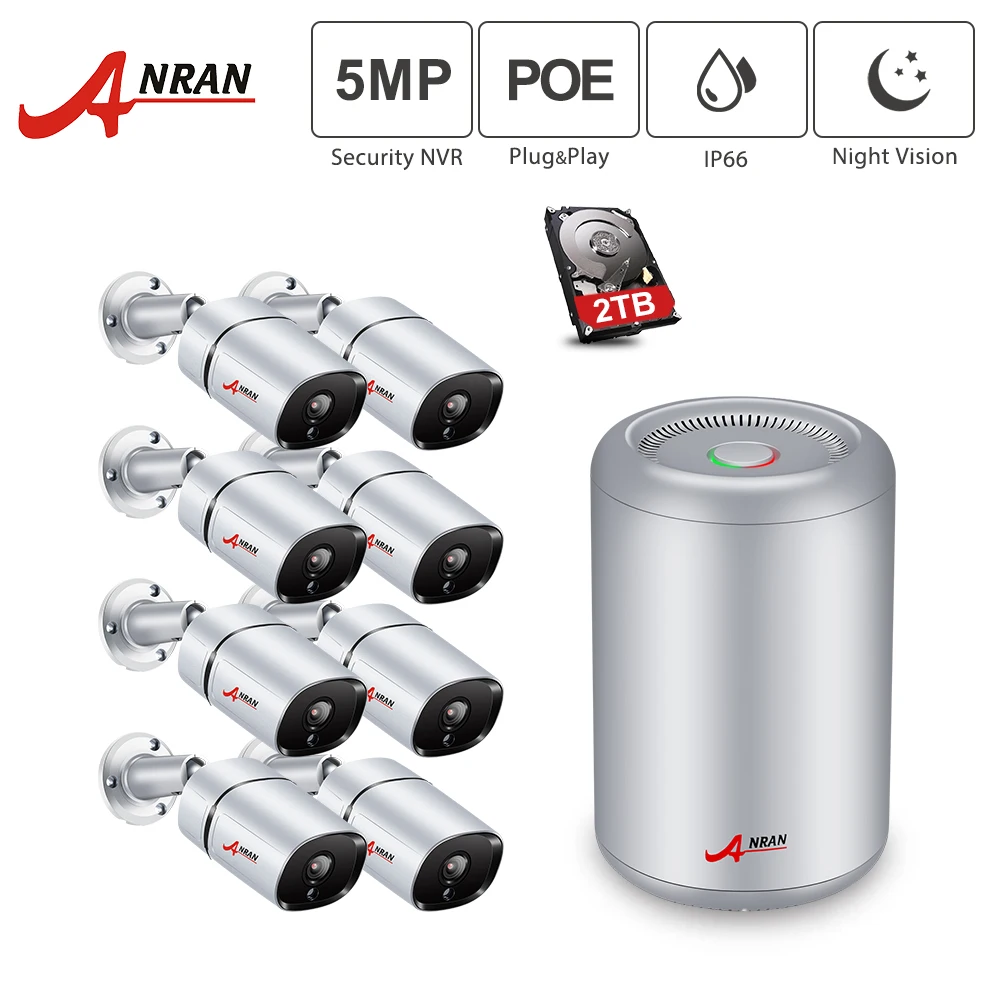 ANRAN 5MP 8 канального наблюдения комплекты POE Электронная почта оповещения Onvif