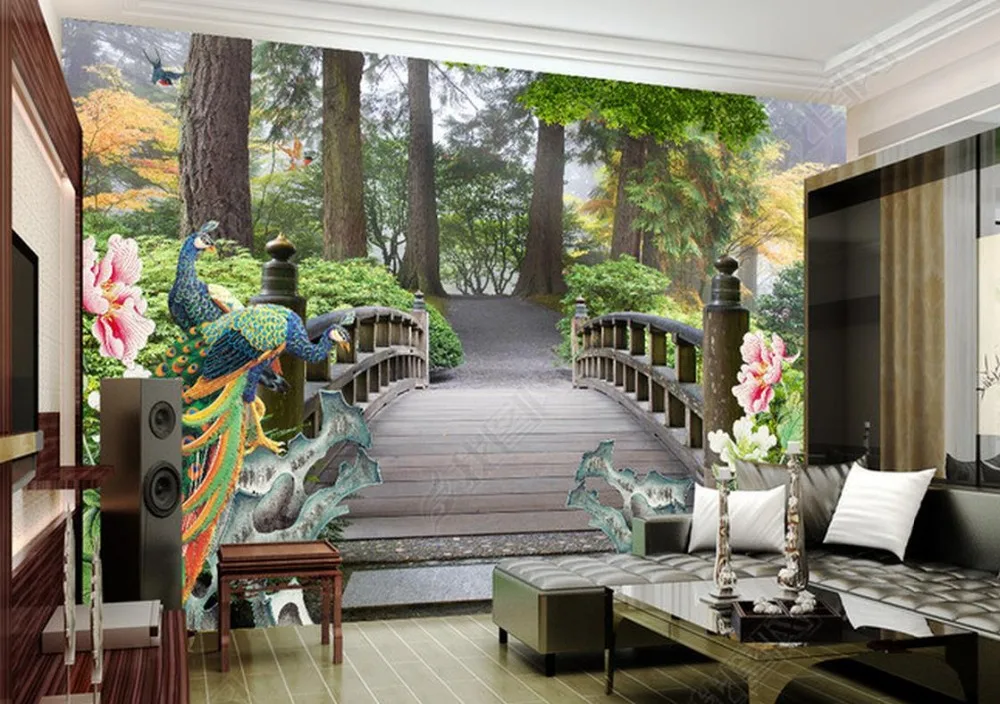3d обои для настенного парка пейзаж павлин стереоскопические фото на заказ