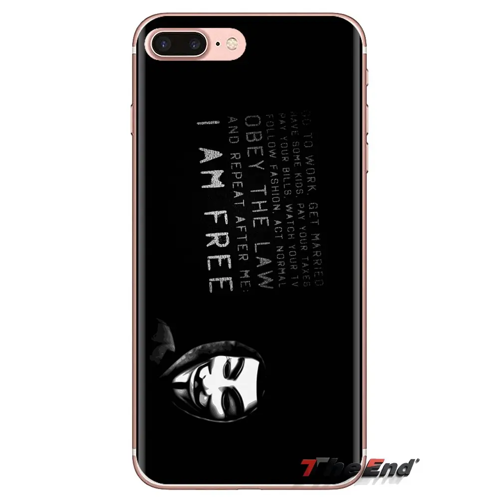 For iPod Touch Apple iPhone 4 4S 5 5S SE 5C 6 6S 7 8 X XR XS Plus MAX Transparent TPU Shell Covers Anonymous Mask V Vendetta |