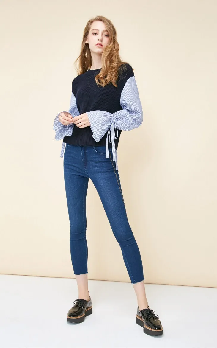 Vero Moda боковой шов металлической цепочкой Slim Fit слегка стрейч джинсы джинсовые брюки женские | 318349517