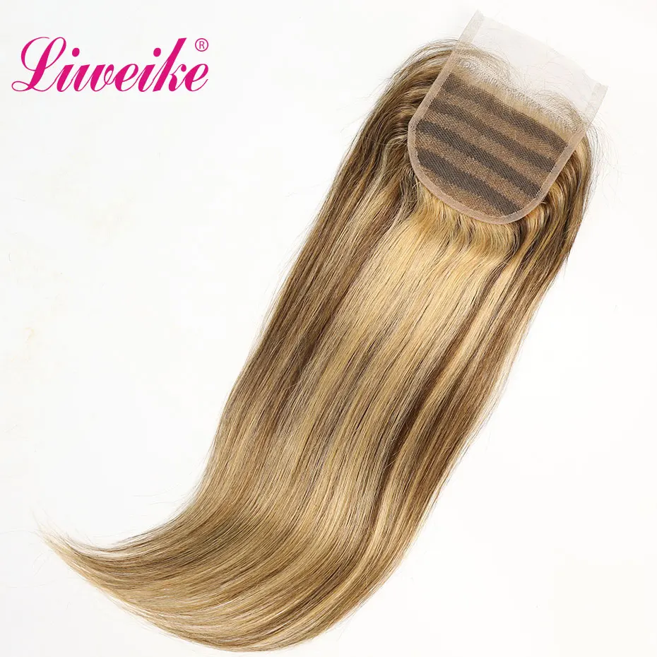 Liweike цвет P4/27 прямые волосы 4*4 Кружева Закрытие 100% бразильские Remy человеческие