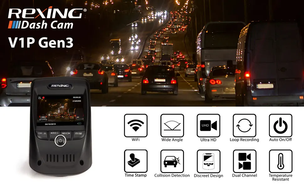 Rexing V1P 3-го поколения WiFi Dual 1080p+ 1080p Full HD фронтальная и задняя камера 170 градусов широкоугольная Автомобильная видеорегистратор