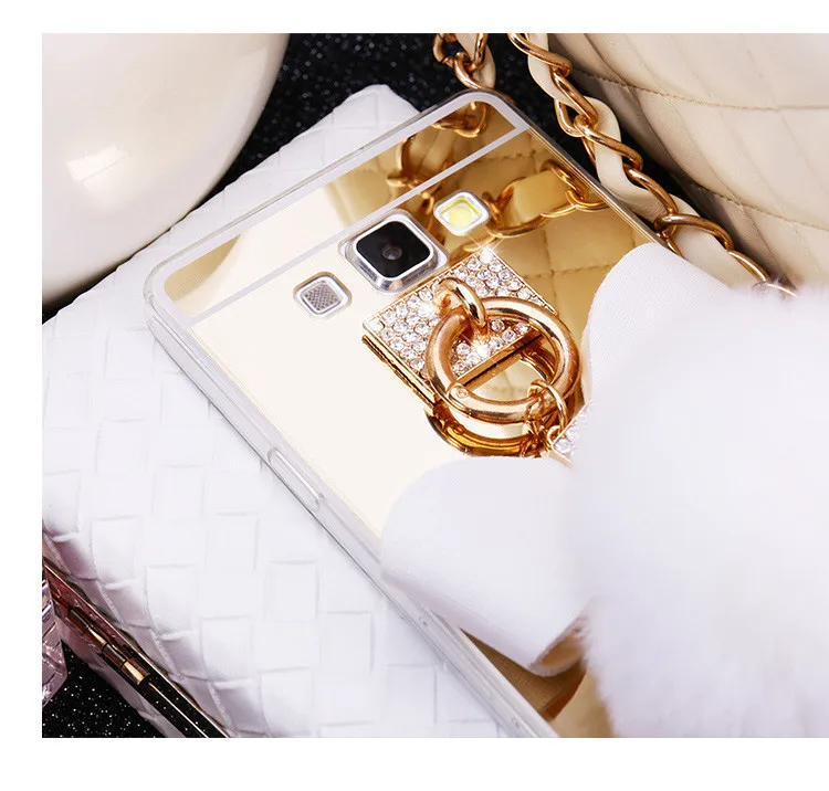 Ainike Rabbit Fur Ball Bowknot Diamond Mirror Soft TPU Phone Back Cover Case For Samsung Galaxy S9 A8 J510 J7 Prime Note5 J5 C9 |