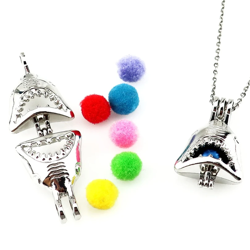 K1016 Silver Alloy Ocean Jaws Animal Beads Pearl Cage Pendant Chain Aroma Essential Oil Diffuser Locket Necklace | Украшения и