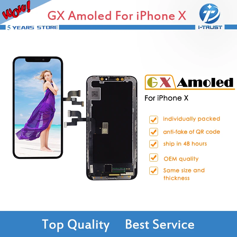 1 шт. GX Amoled ЖК или дисплей экран для iPhone X OEM сенсорный дигитайзер в сборе Замена