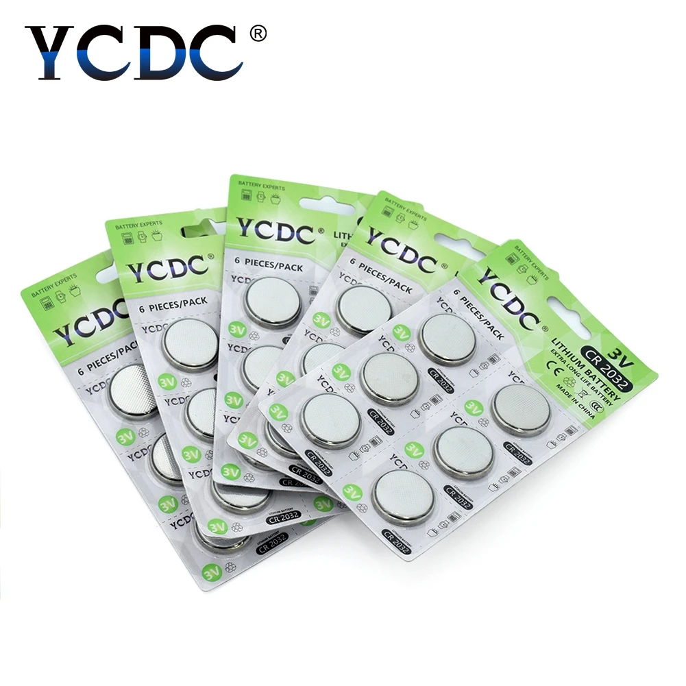 

YCDC CR2032 Coin Cell Battery DL2032 ECR2032 BR2032 Lithium Button Batteries CR 2032 3V For Watch Electronic Remote 6pcs/1pack