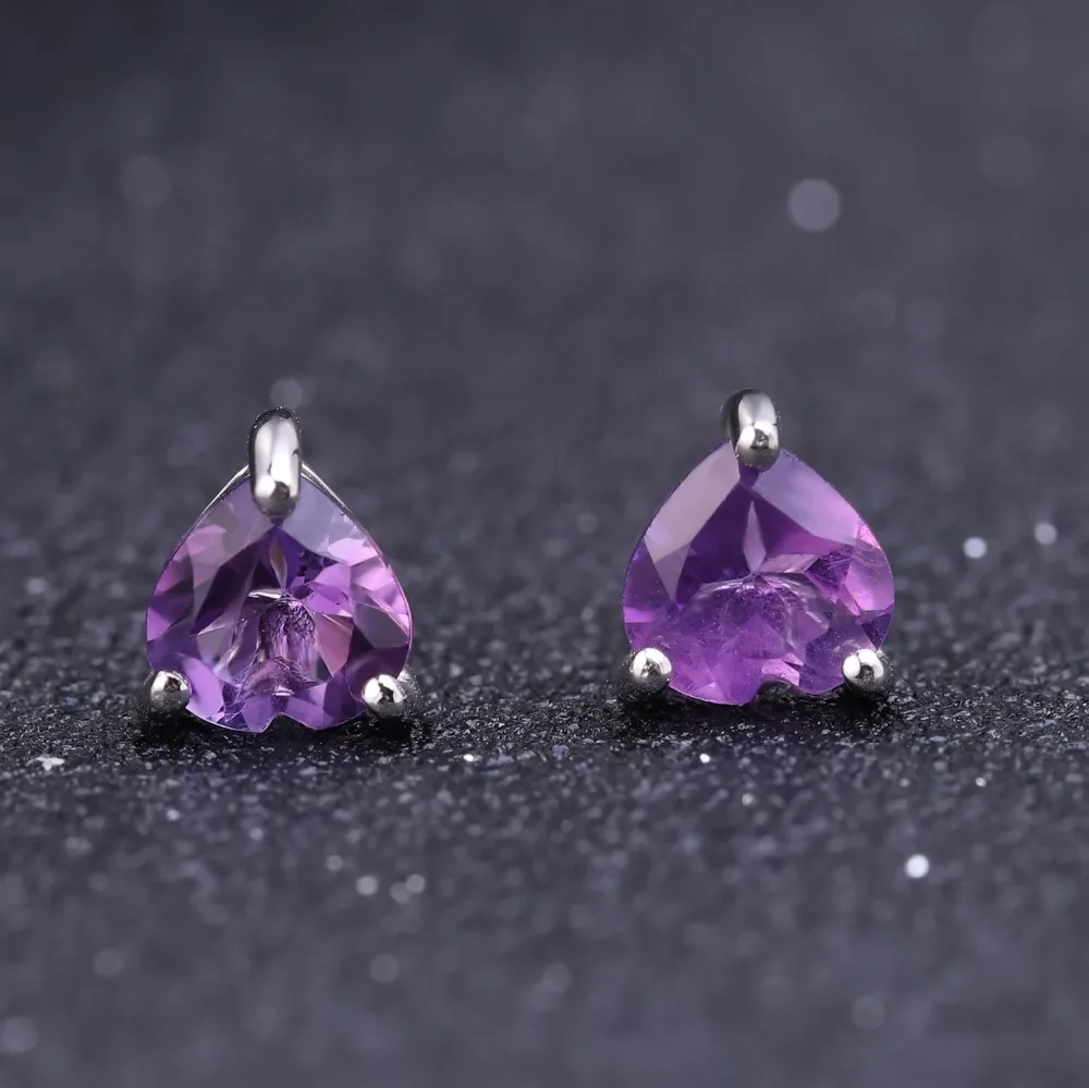 Gem's Ballet Heart shape 6 мм 1.57Ct натуральный аметистовый драгоченный камень серьги-гвоздики 925 пробы серебряные модные ювелирные изделия для женщин