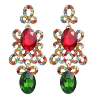 farlena new arrival luxury big long flower pendant drop earrings with shining crystal rhinestones for bridal women wedding