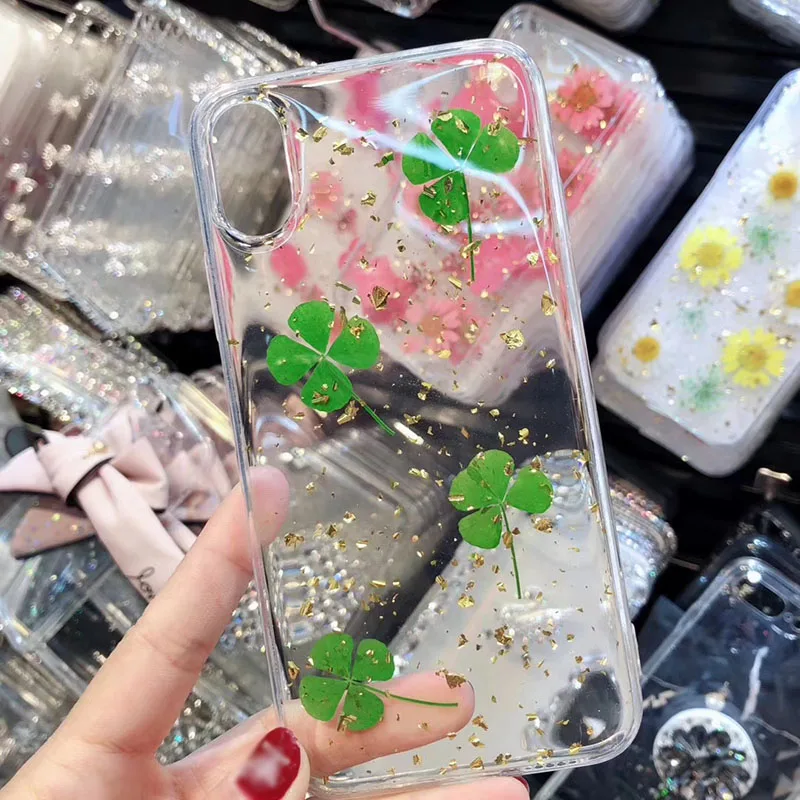Роскошный прозрачный чехол с высушенным цветком для iPhone XS Max XR мягкий силиконовый