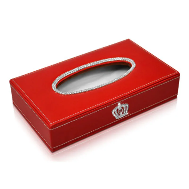 Crown Car Tissue Box square Cover Holder Ladycrystal Rhinestone Artificial Leather Red Block Type Paper Storage Case | Автомобили и