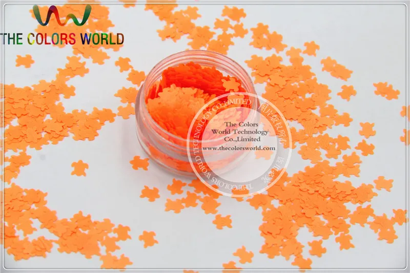 

Solvent Resistant Neon Orange Red Color Turtle Animal Shape Glitter for Nail Polish and DIY decoration 1Pack =50g