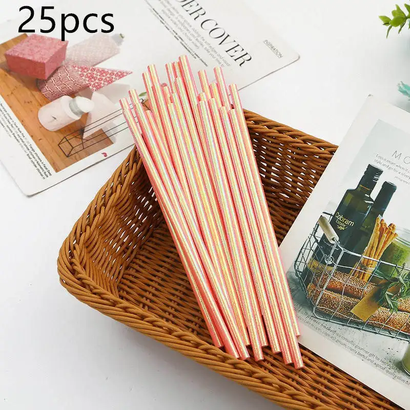 Straw 25pcs Переливающаяся бумага тарелка чашка Радужный градиент одноразовые наборы посуды для свадьбы или «нулевого дня рождения» день рождения поставки украшения - Цвет: Straw 25pcs