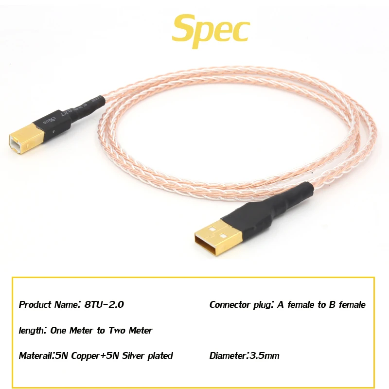 8cu USB медь + серебряный Соединительный кабель с позолоченным золотым соединением аудио цифровой кабель|cable