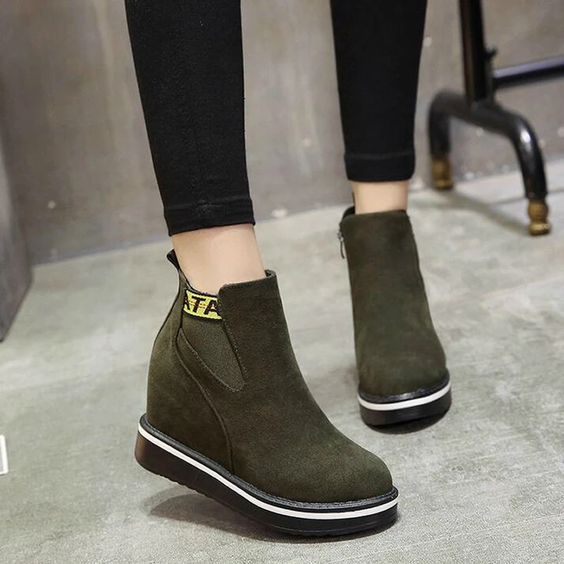 Zapatos mujer/Модная осенне зимняя женская повседневная обувь увеличивающая рост 8 см