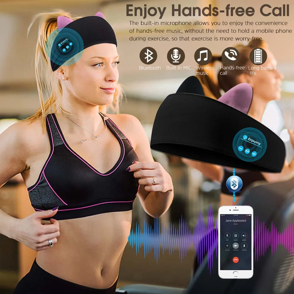 JINSERTA Cat Bluetooth наушники мягкая маска для сна с Bluetooth спортивная повязка для головы музыкальный плеер Поддержка громкой связи лучший подарок на день рождения