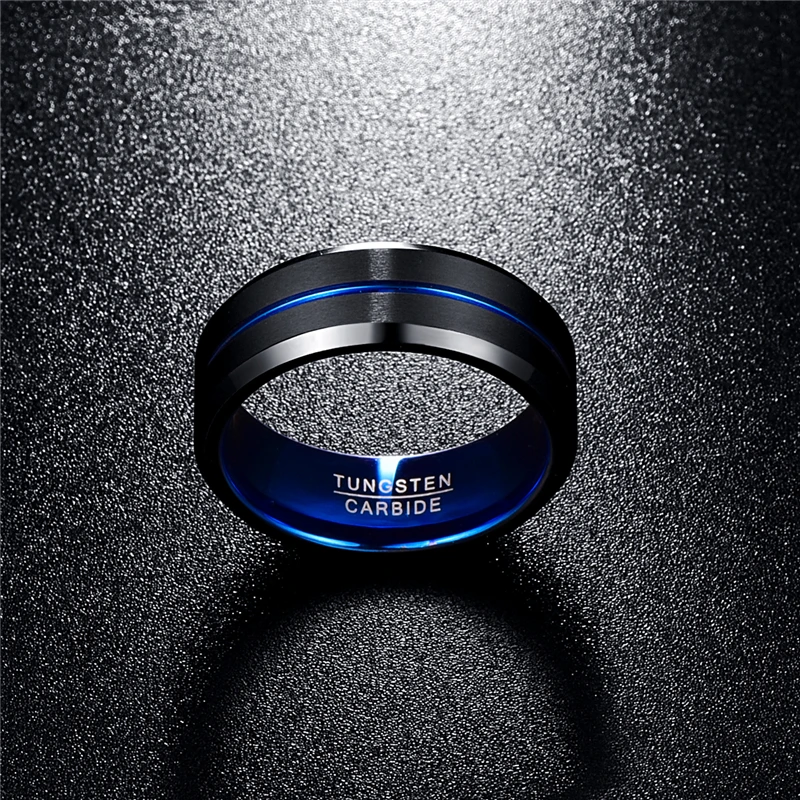 Anillos para hombres 8 мм полировка модное мужское кольцо 100% карбид вольфрама синие Черные