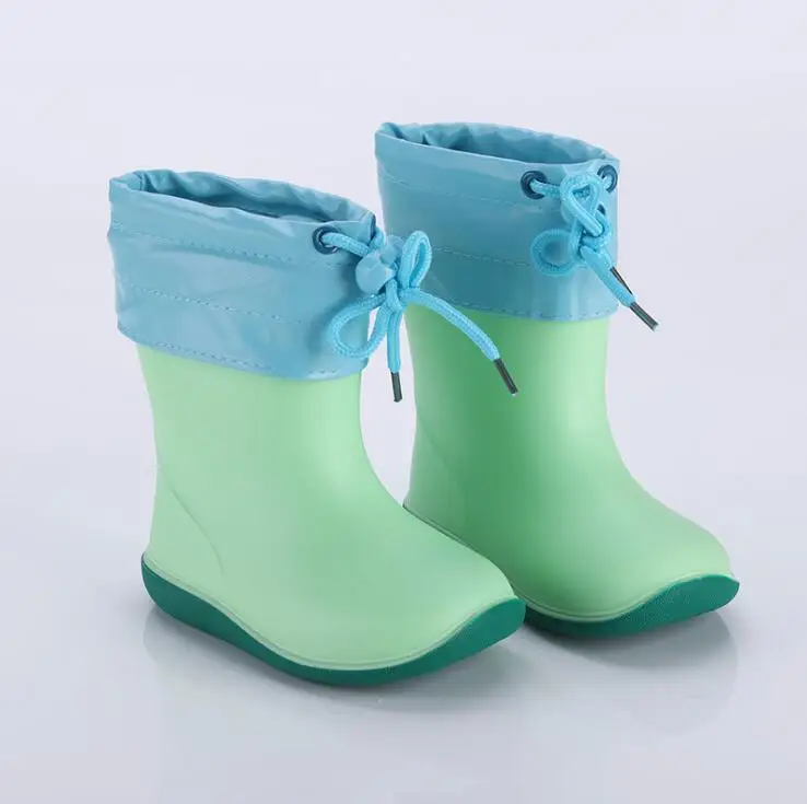 Solid lace-up Solid Сезон дождей; резиновая обувь; детские ботинки для девочек и мальчиков; детская водонепроницаемая обувь; резиновые сапоги ярких цветов; нескользящая водонепроницаемая обувь - Цвет: Solid lace-up Solid