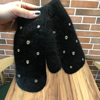 fashion women girl winter gloves pure color rhineston rabbit fur mittens soft warm candy color double layer female gloves gifts