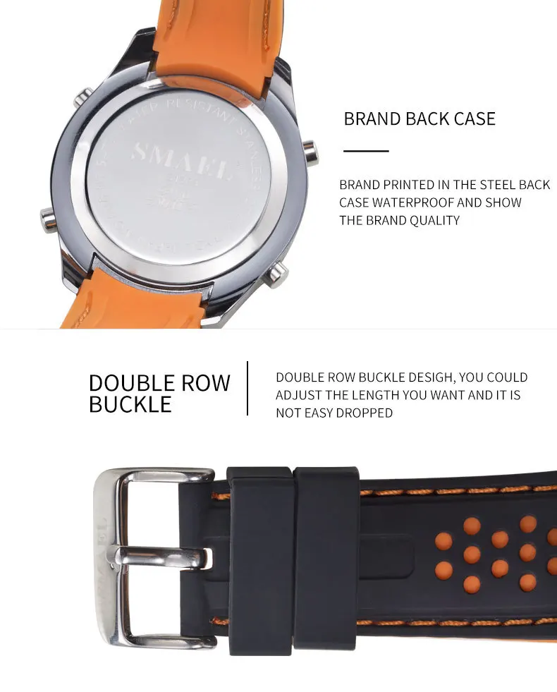

Fashion Sport Super Cool Men's Quartz Digital Watch Men Sports Watches SMAEL Luxury Brand LED Military Waterproof Wristwatches