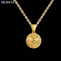 stainless steel basketball pendant simple sport basketball charm necklace chain jewelry for men boys gift