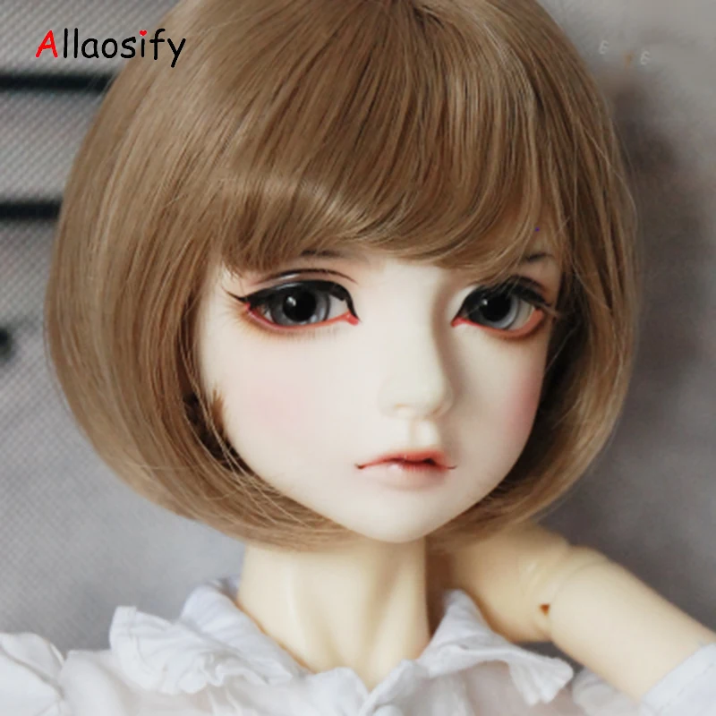 Allaosify Newest1/3 1/4 1/6 Bjd парик высокая температура Грибная голова студенческий стиль груша цветок вьющиеся короткие волосы