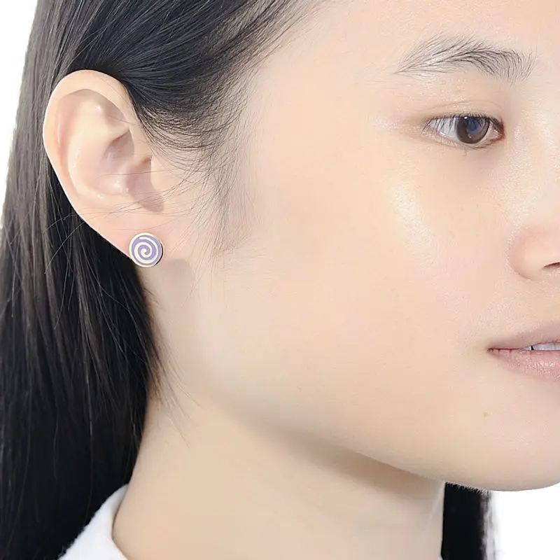 Женские маленькие круглые серьги гвоздики SANTUZZA фиолетовые ручной работы с