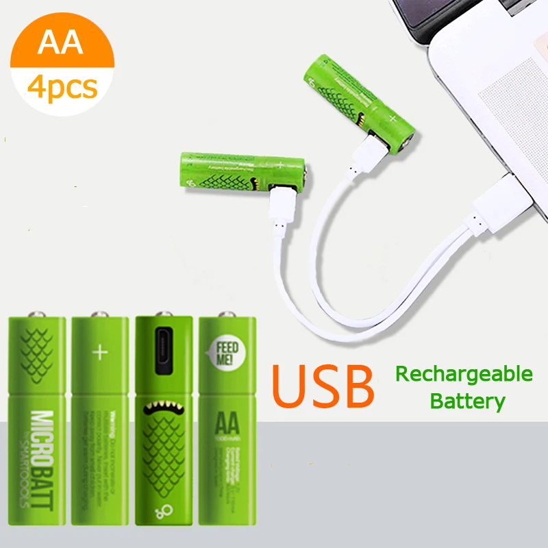 SMARTOOOLS 4 шт./упак. AA Мирко USB аккумуляторная батарея АА Ni MH Батарея 1000 mAh 1 2 V игрушки